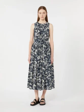 Robe en coton imprimé avec ceinture, bleu outremer