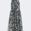 Robe en coton imprimé avec ceinture, bleu outremer Robe en coton imprimé avec ceinture, bleu outremer