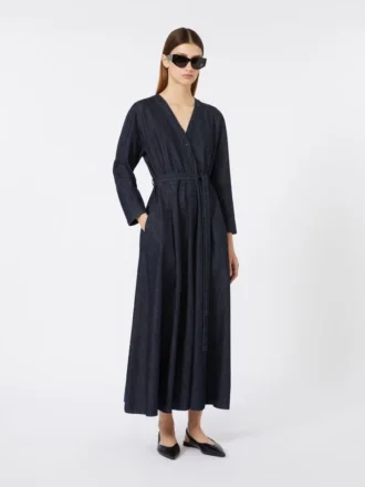 Robe en denim de coton avec ceinture, bleu outremer