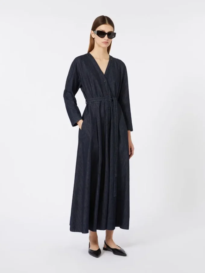 Robe en denim de coton avec ceinture, bleu outremer