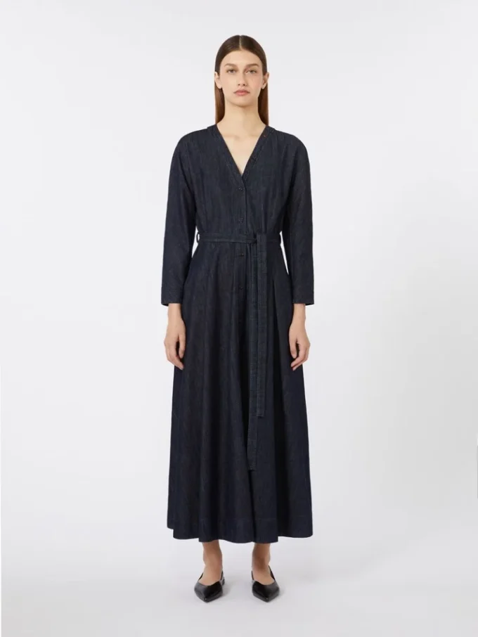 Robe en denim de coton avec ceinture, bleu outremer