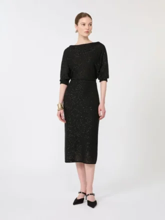 Robe en fil de viscose à paillettes, noire