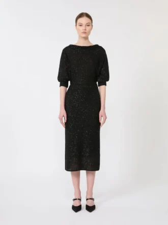 Robe en fil de viscose à paillettes, noire