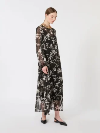 Robe en mousseline imprimée, noire