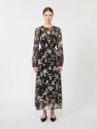 Robe en mousseline imprimée, noire