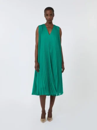 Robe en mousseline plissée, verte
