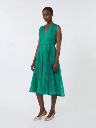 Robe en mousseline plissée, verte