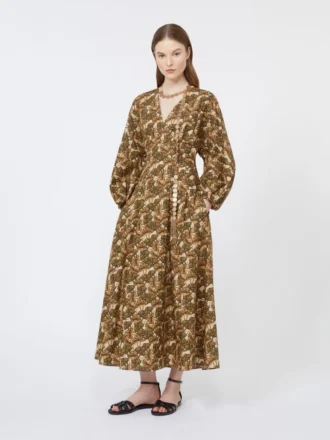 Robe en popeline de coton imprimée, couleur naturelle