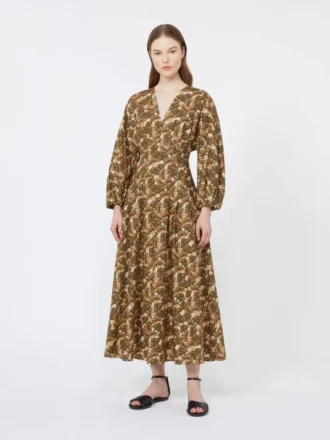 Robe en popeline de coton imprimée, couleur naturelle