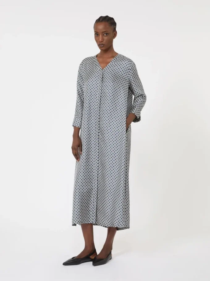Robe en soie imprimée, bleu nuit Robe en soie imprimée, bleu nuit