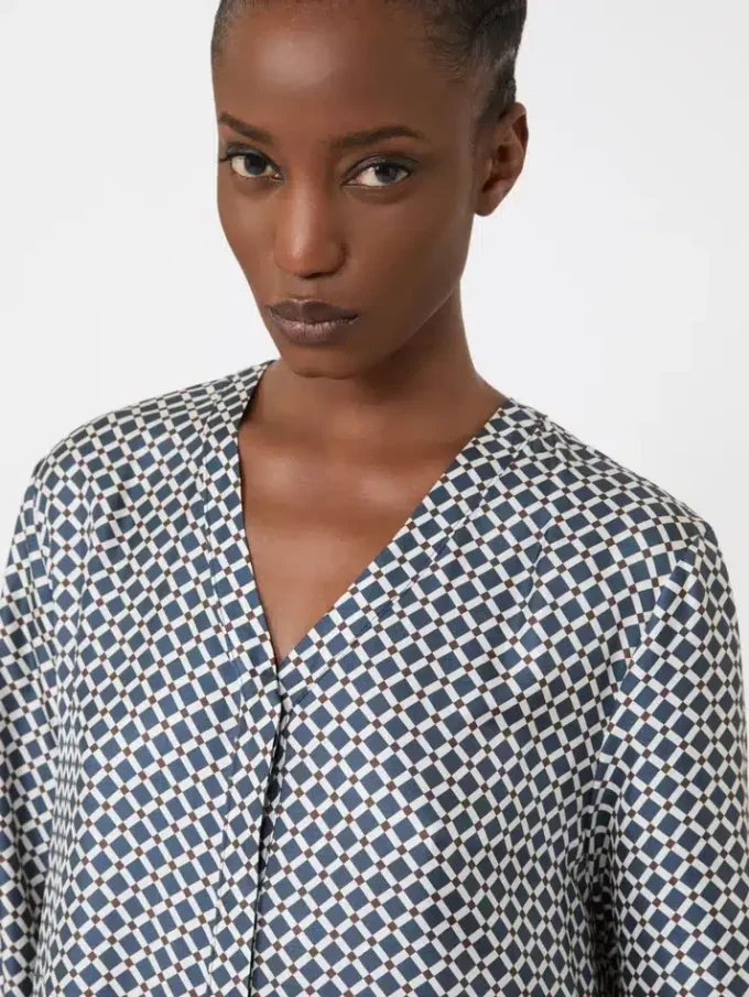 Robe en soie imprimée, bleu nuit Robe en soie imprimée, bleu nuit