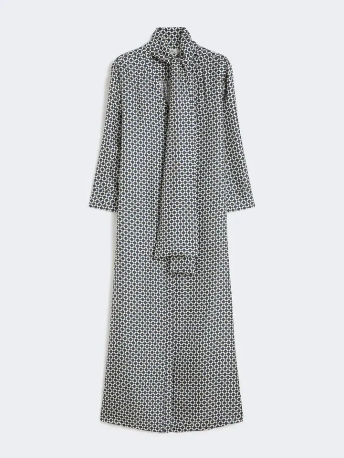 Robe en soie imprimée, bleu nuit Robe en soie imprimée, bleu nuit