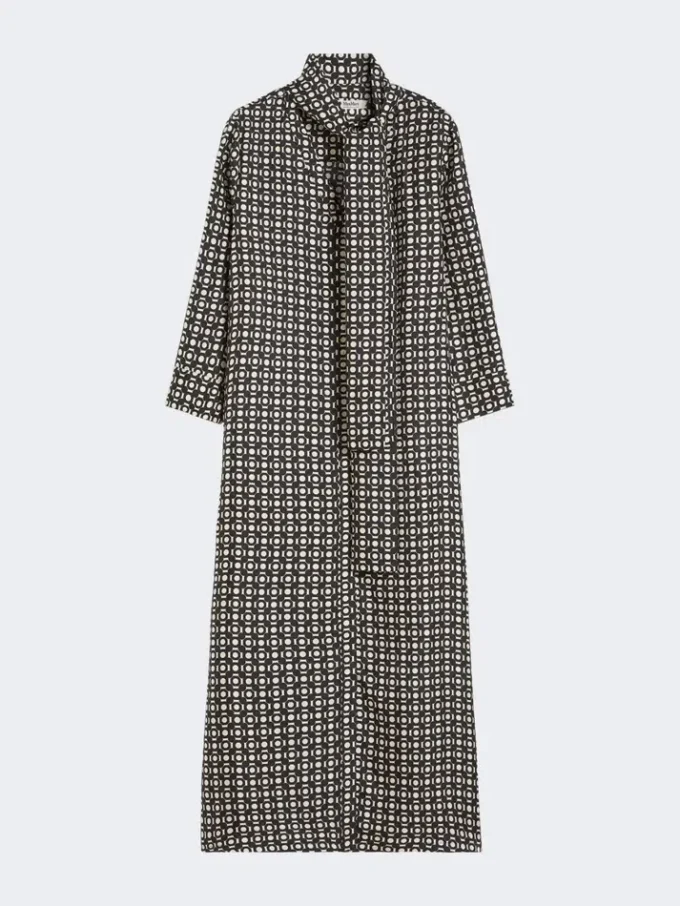 Robe en soie imprimée, noire Robe en soie imprimée, noire
