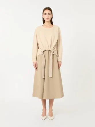 Robe en tissu technique et coton, couleur noisette