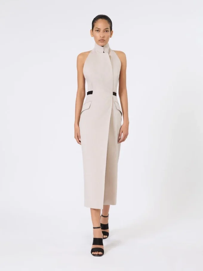 Robe en toile de laine et coton, beige Robe en toile de laine et coton, beige