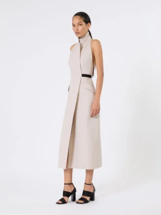 Robe en toile de laine et coton, beige