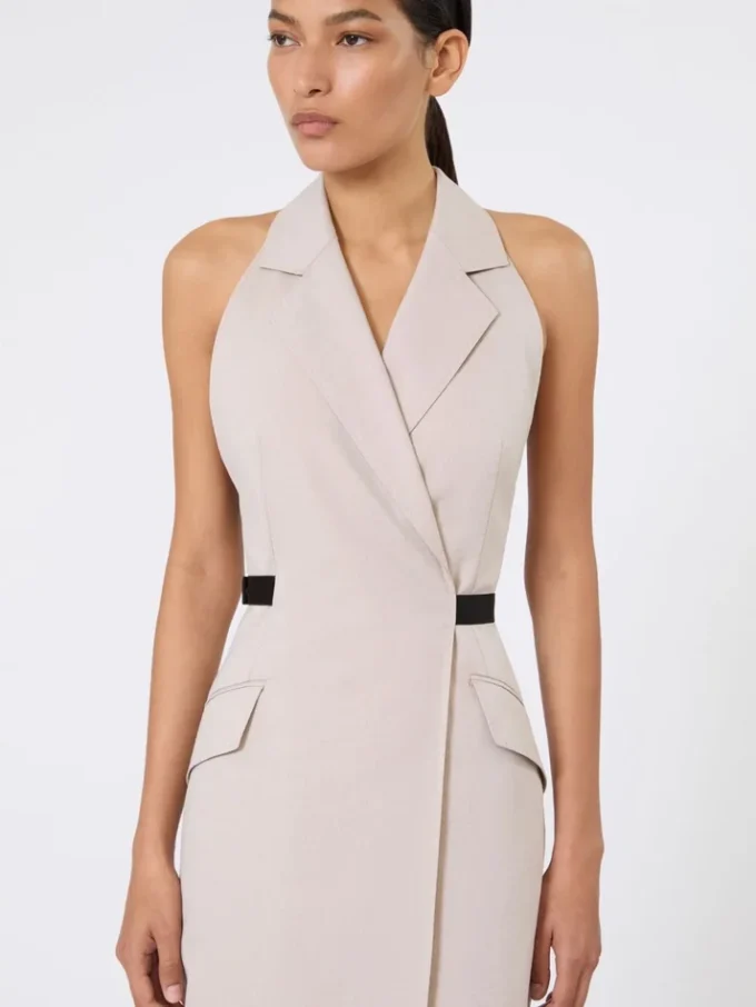 Robe en toile de laine et coton, beige Robe en toile de laine et coton, beige