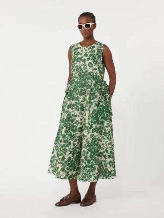 Robe en toile de ramie imprimée, verte