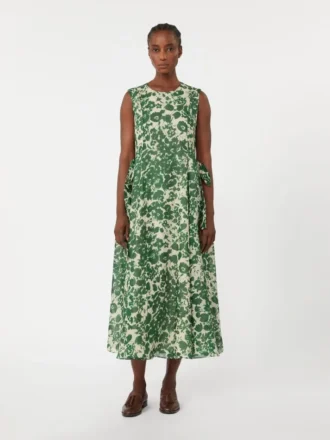 Robe en toile de ramie imprimée, verte