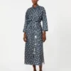 Robe en twill de soie imprimé, bleu outremer