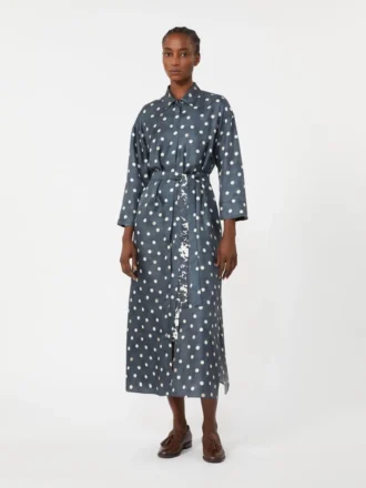 Robe en twill de soie imprimé, bleu outremer
