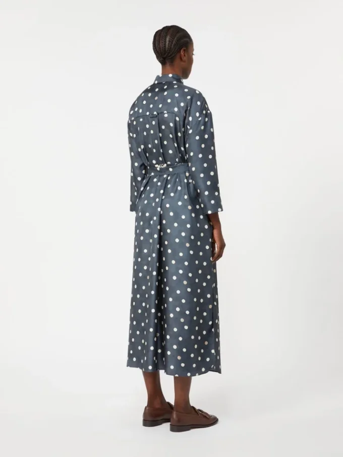 Robe en twill de soie imprimé, bleu outremer