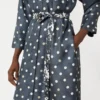 Robe en twill de soie imprimé, bleu outremer