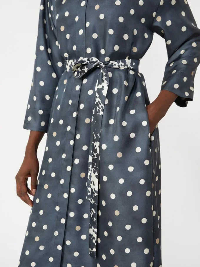Robe en twill de soie imprimé, bleu outremer