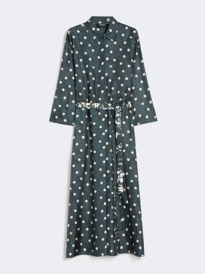 Robe en twill de soie imprimé, bleu outremer