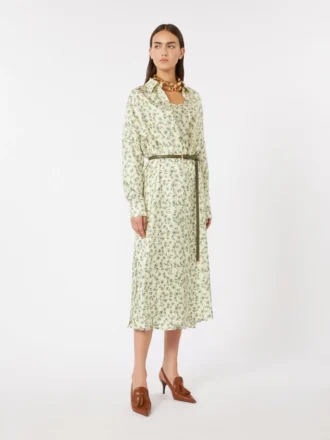 Robe en twill de soie imprimé, ivoire