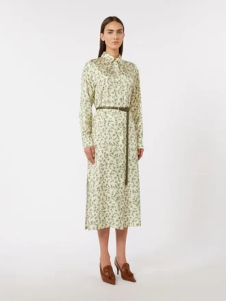 Robe en twill de soie imprimé, ivoire