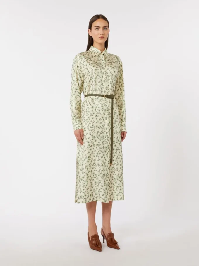 Robe en twill de soie imprimé, ivoire Robe en twill de soie imprimé, ivoire