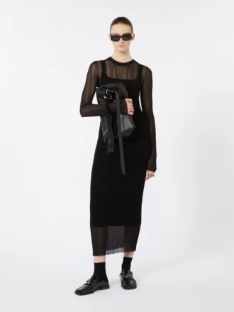 Robe en viscose stretch à manches courtes, noire