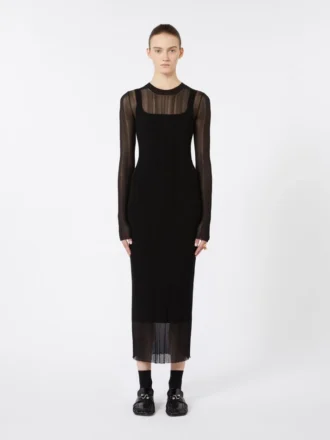 Robe en viscose stretch à manches courtes, noire