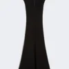 Robe longue à col en V en canneta, noire