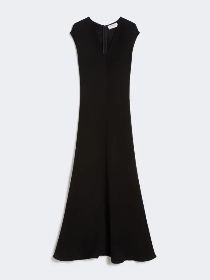Robe longue à col en V en canneta, noire
