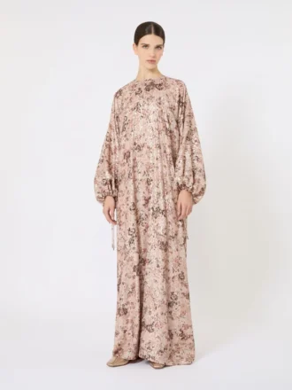 Robe longue à coupe lama imprimée, or rose