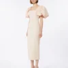 Robe longue en jacquard cloqué, couleur poudre Robe longue en jacquard cloqué, couleur poudre