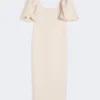Robe longue en jacquard cloqué, couleur poudre Robe longue en jacquard cloqué, couleur poudre