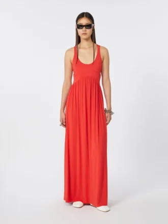 Robe longue en jersey crêpé, corail