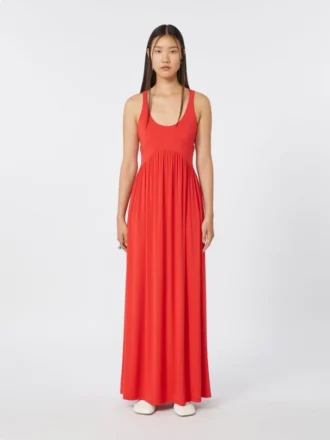 Robe longue en jersey crêpé, corail