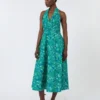 Robe longue en popeline imprimée, émeraude Robe longue en popeline imprimée, émeraude