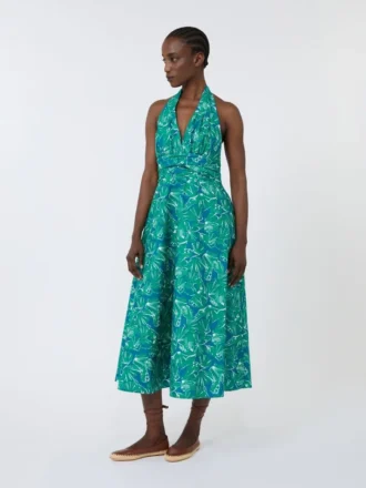 Robe longue en popeline imprimée, émeraude