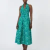 Robe longue en popeline imprimée, émeraude Robe longue en popeline imprimée, émeraude