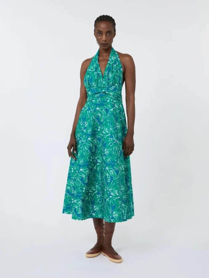Robe longue en popeline imprimée, émeraude Robe longue en popeline imprimée, émeraude