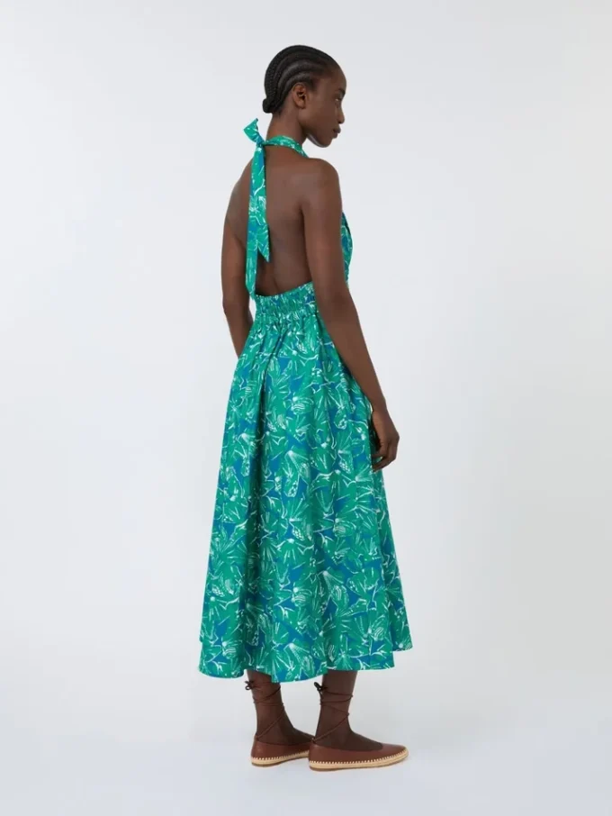Robe longue en popeline imprimée, émeraude Robe longue en popeline imprimée, émeraude