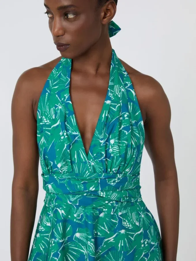 Robe longue en popeline imprimée, émeraude Robe longue en popeline imprimée, émeraude