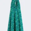 Robe longue en popeline imprimée, émeraude Robe longue en popeline imprimée, émeraude