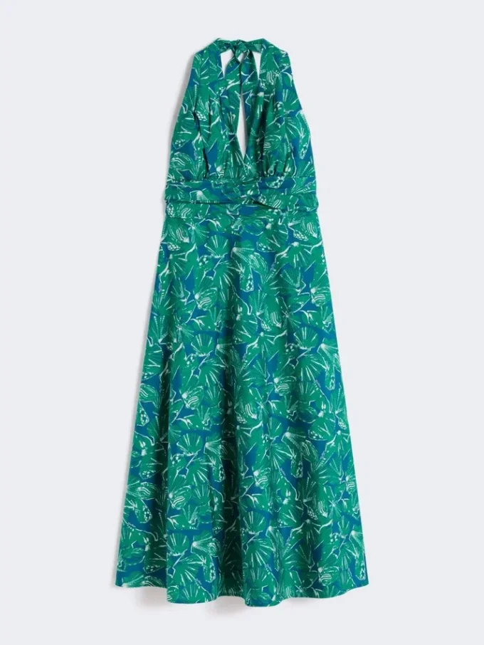 Robe longue en popeline imprimée, émeraude Robe longue en popeline imprimée, émeraude