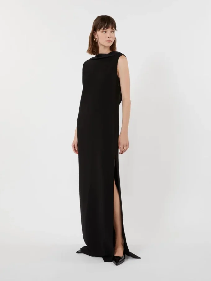Robe longue légère en cady, noire Robe longue légère en cady, noire